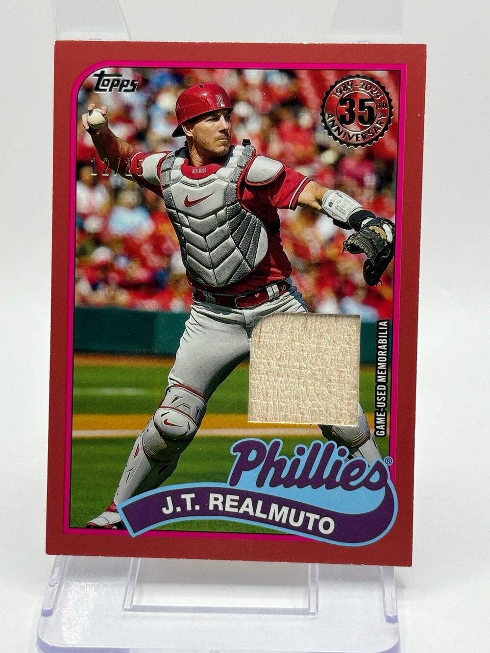 2024 Topps Series 2 JT Realmuto Red 1989 Game Used Bat Relic 12/25 SP Phillies